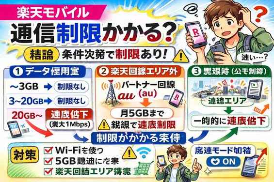 楽天モバイル 通信 制限 かかる？
